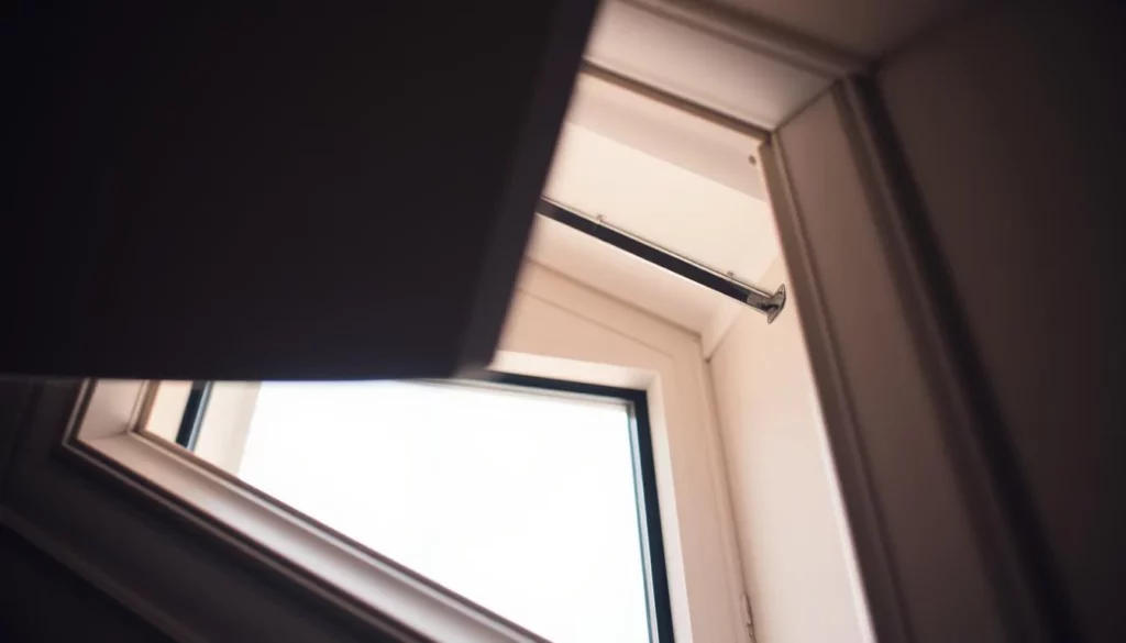 A close-up view of a DIY window soundproofing installation, with a focus on the application of weatherstripping. The scene depicts a partially open window frame, revealing the inner workings and the careful placement of the weatherstripping material along the edges. The lighting is soft and diffused, creating a warm, inviting atmosphere that emphasizes the meticulous attention to detail in the soundproofing process. The angle is slightly elevated, providing a clear, unobstructed view of the window's construction and the weatherstripping's integration. The overall composition conveys a sense of professionalism and practical know-how, showcasing the effective techniques for creating a soundproof window seal.